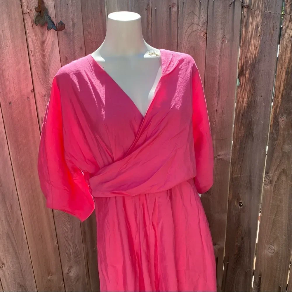 COS Pink A-Line Midi Dress with Dolman Sleeves size medium